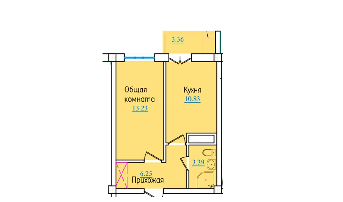 1-xonali xonadon 37.06 m²  5/9 qavat | PROVANS Turar-joy majmuasi