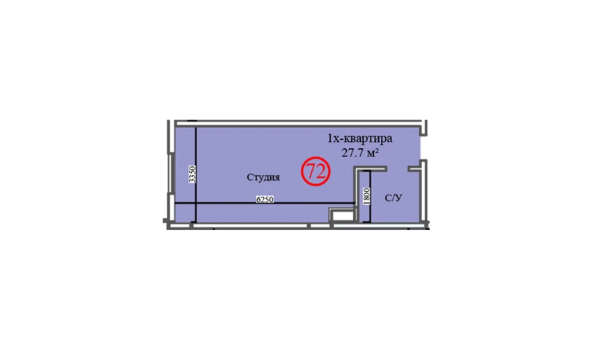 1-комнатная квартира 27.7 м²  13/14 этаж | Жилой комплекс Al-Barakat