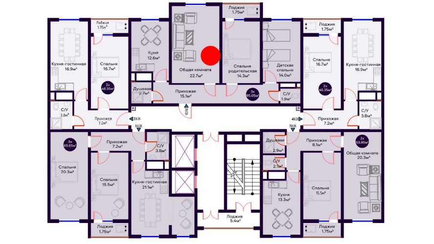 2-комн. квартира 46.35 м²  12/16 этаж | Жилой комплекс Crystal Avenue