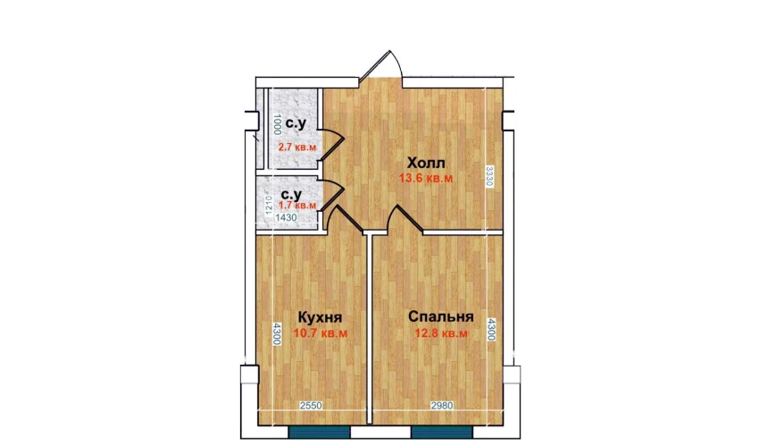 1-xonali xonadon 41.5 m²  6/6 qavat | MBG Turar-joy majmuasi