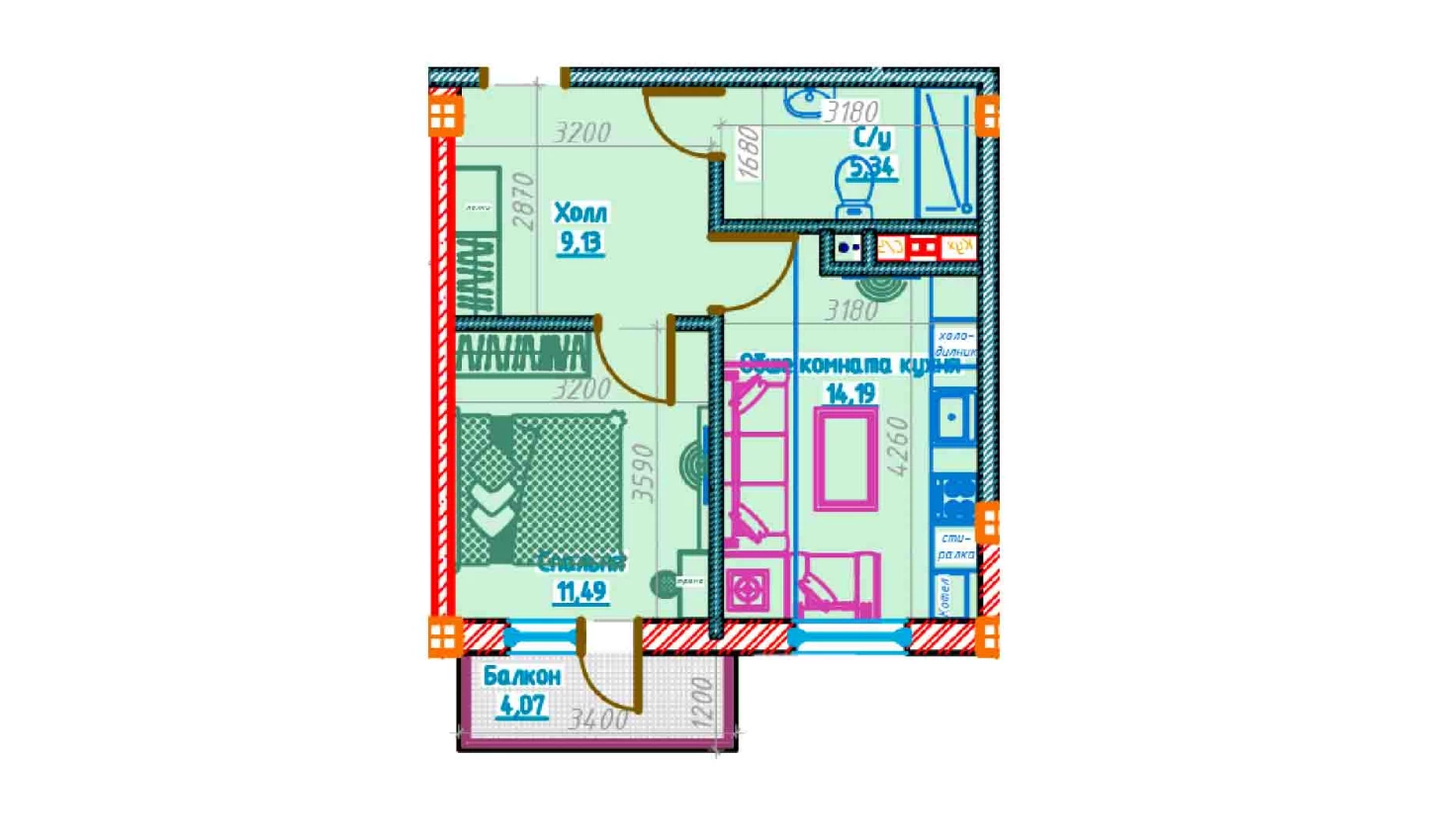 2-комн. квартира 40.17 м²  12/13 этаж | Жилой комплекс Al-Qasr