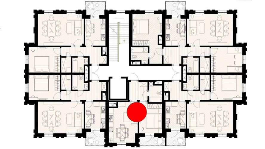 1-xonali xonadon 39.32 m²  2/9 qavat | SHARQ Turar-joy majmuasi