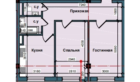 2-xonali xonadon 64.1 m²  4/9 qavat | NUR BARAKA Turar-joy majmuasi