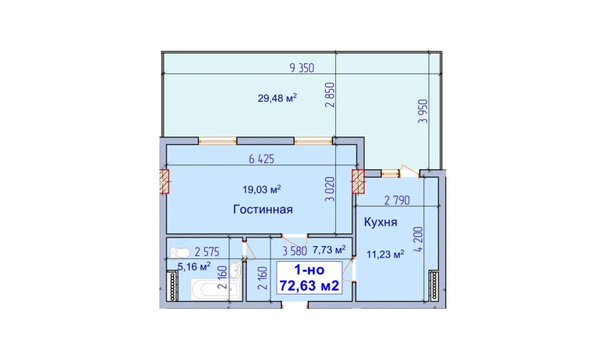 1-комнатная квартира 72.63 м²  2/9 этаж | Жилой комплекс SHAYX-UL OLAM