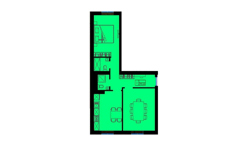 2-xonali xonadon 60 m²  2/8 qavat | Sohil Turar-joy majmuasi
