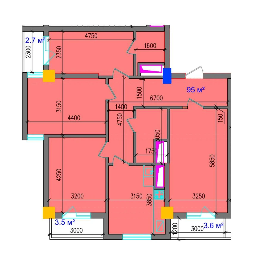 4-xonali xonadon 104.8 m²  5/12 qavat | SOKIN SOHIL Turar-joy majmuasi