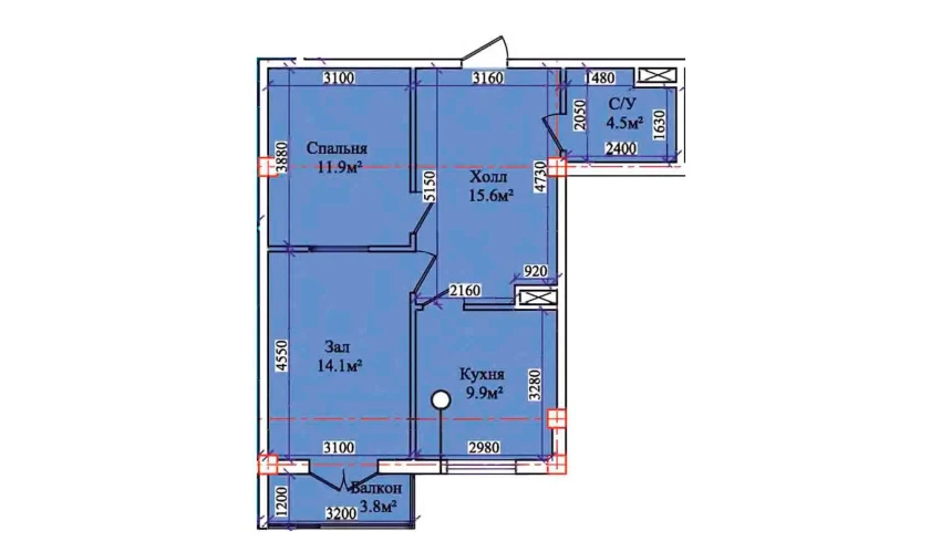 2-xonali xonadon 59.2 m²  2/9 qavat | CHIRCHIQ CITY Turar-joy majmuasi