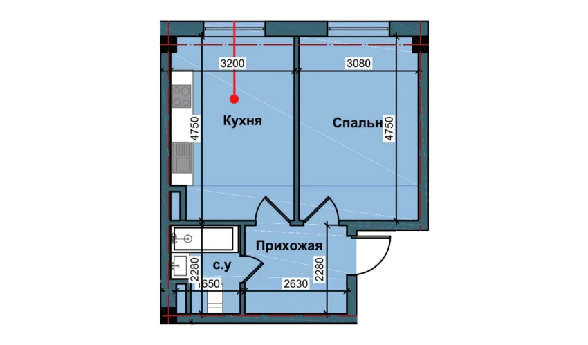 1-xonali xonadon 44.6 m²  2/9 qavat | NUR BARAKA Turar-joy majmuasi