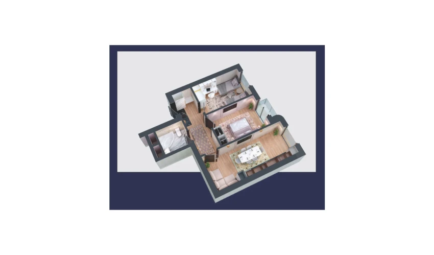 2-xonali xonadon 59.87 m²  7/11 qavat | Aviasozlar Plaza Turar-joy majmuasi