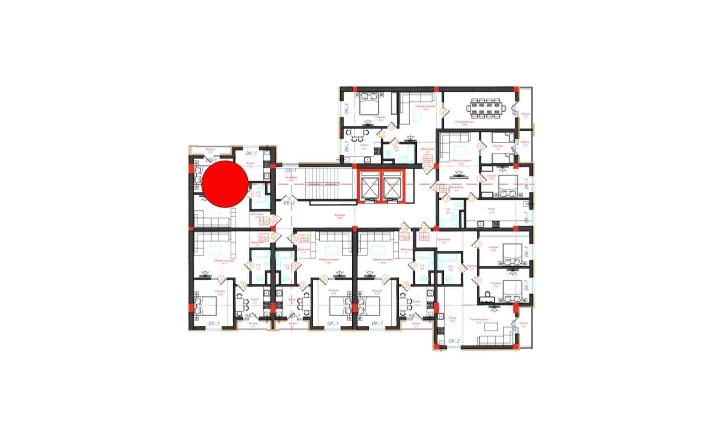 1-xonali xonadon 41 m²  6/12 qavat | CHINARA PARK Turar-joy majmuasi