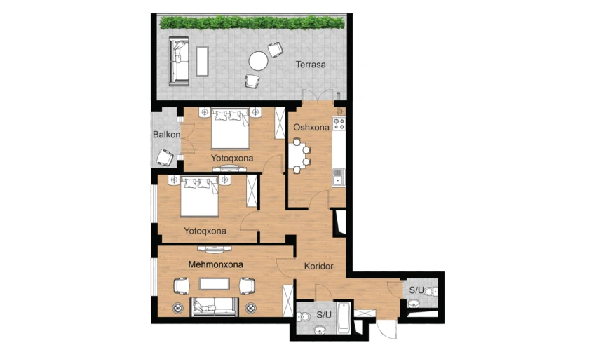 3-комнатная квартира 124.2 м²  3/16 этаж | Жилой комплекс Musaffo