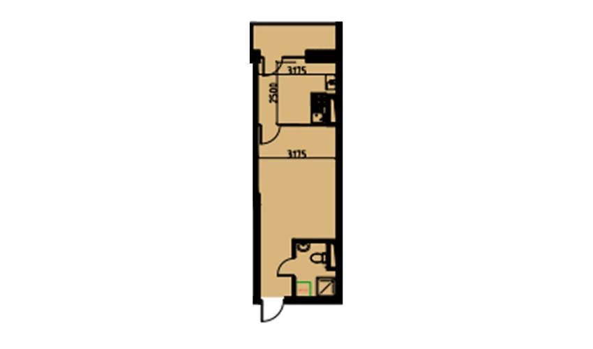 1-комн. квартира 29.24 м²  3/10 этаж | Жилой комплекс YANGIOBOD RESIDENCE
