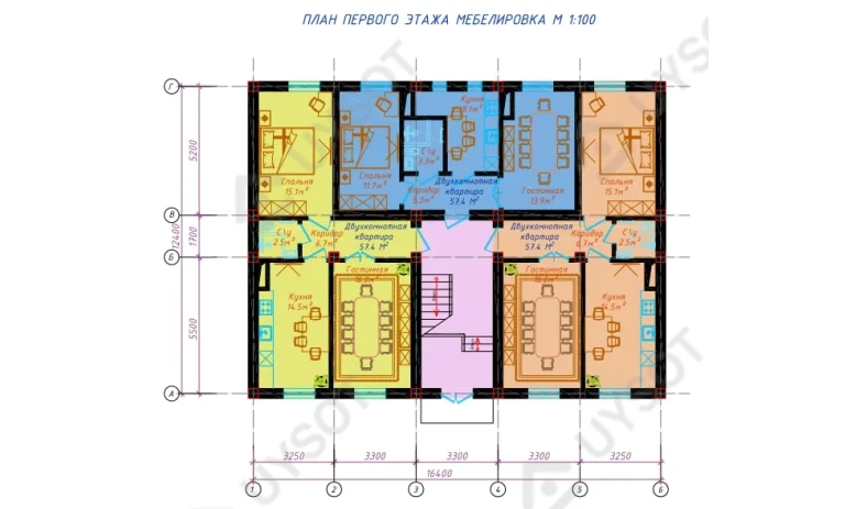 2-xonali xonadon 57.4 m²  1/3 qavat | Inter Drujba Turar-joy majmuasi