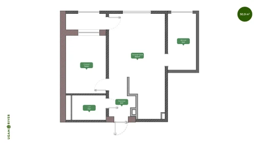 3-xonali xonadon 55.58 m²  2/5 qavat | Ugam River Turar-joy majmuasi