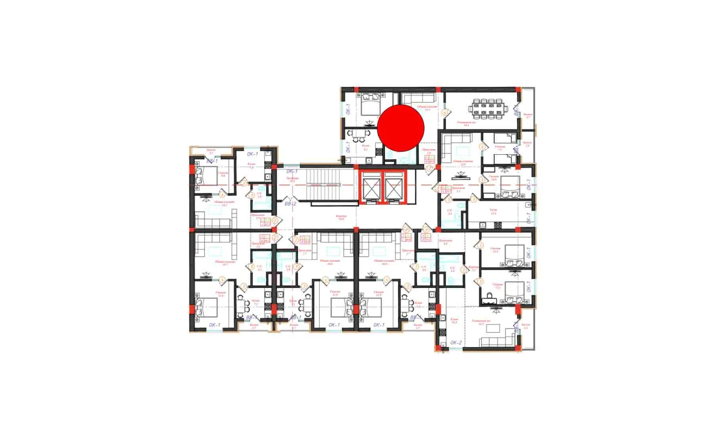 2-комн. квартира 69.9 м²  2/12 этаж | Жилой комплекс CHINARA PARK