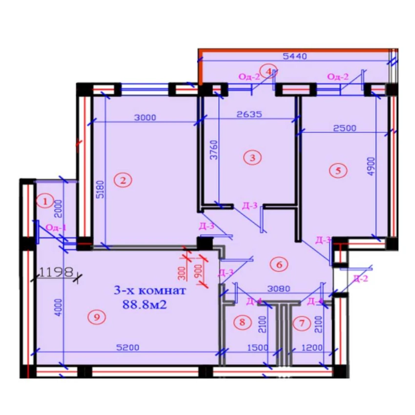 3-xonali xonadon 88.8 m²  4/7 qavat | G'IJDUVON CITY Turar-joy majmuasi