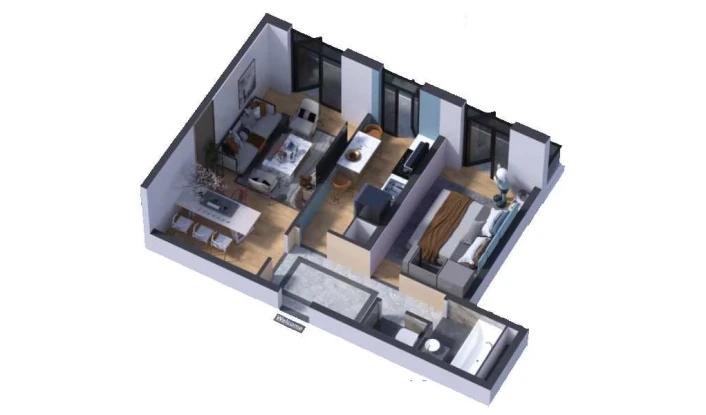 2-xonali xonadon 49.7 m²  2/16 qavat | SOKIN DIYOR Turar-joy majmuasi
