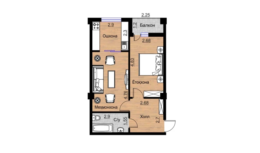 2-комнатная квартира 53.34 м²  16/16 этаж | Жилой комплекс BRILLIANT