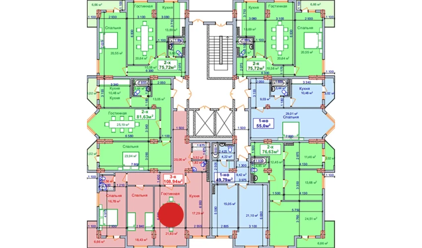 3-xonali xonadon 108.94 m²  2/9 qavat | SHAYX-UL OLAM Turar-joy majmuasi