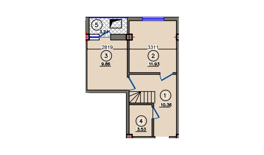 2-xonali xonadon 38.92 m²  9/10 qavat | Qibray City Turar-joy majmuasi