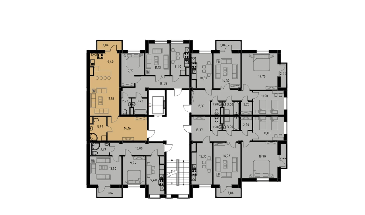 1-xonali xonadon 47.79 m²  8/9 qavat | MINGCHINOR Turar-joy majmuasi