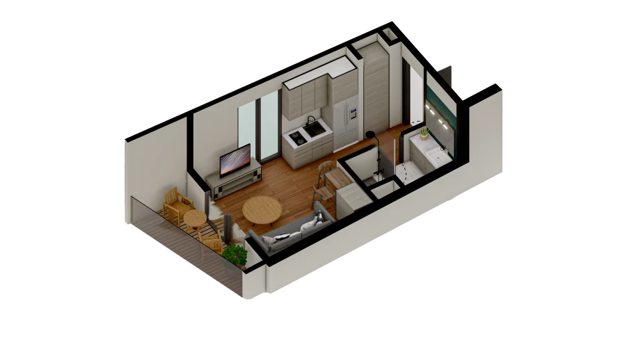 1-xonali xonadon 21.04 m²  3/7 qavat | TUSHLAR VODIYSI Turar-joy majmuasi