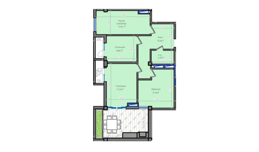 3-xonali xonadon 116.2 m²  13/13 qavat | ORZU SAROYI Turar-joy majmuasi