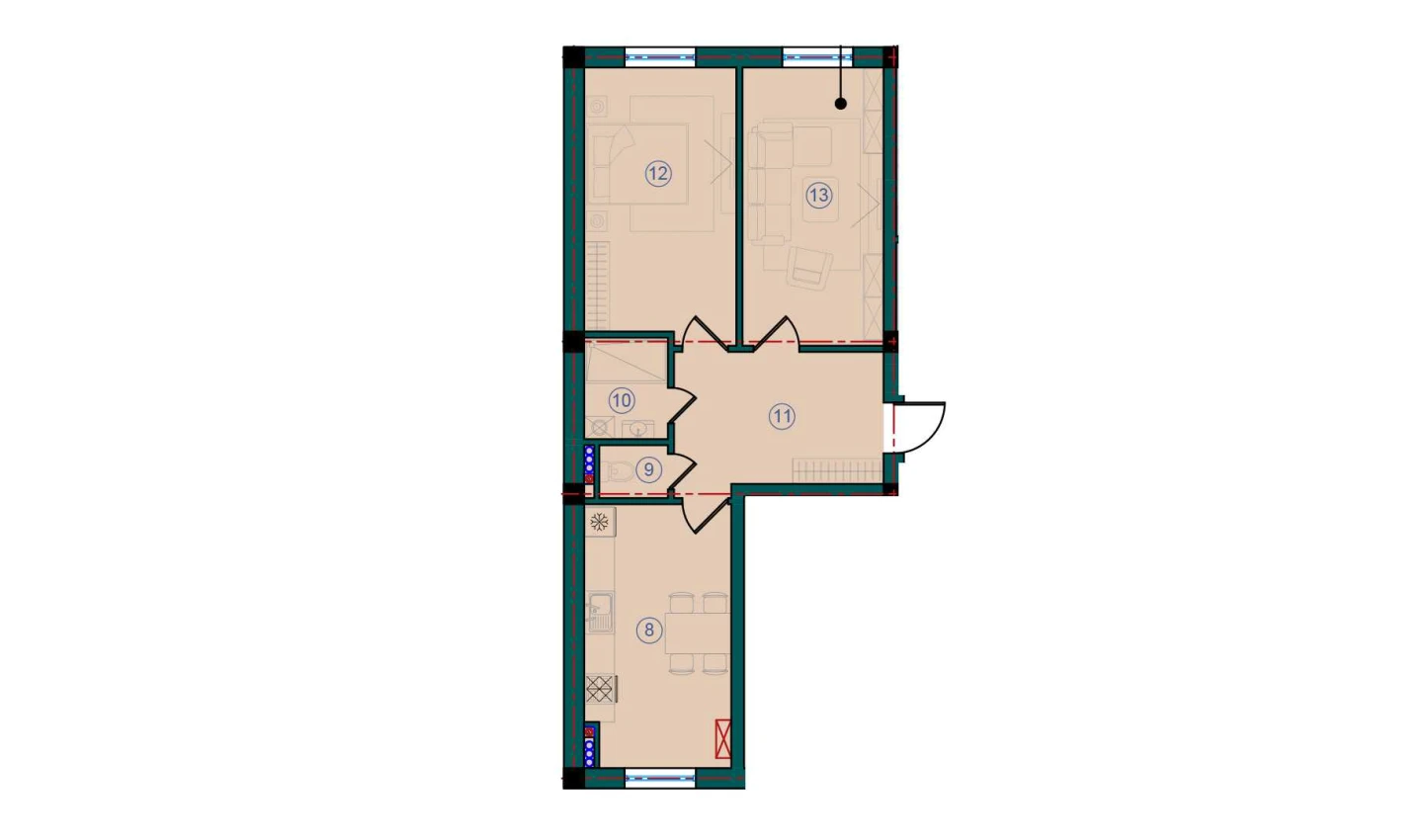 2-xonali xonadon 64.6 m²  1/7 qavat | Bristol Turar-joy majmuasi