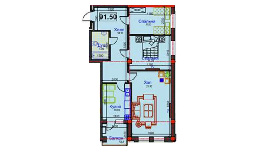 3-комнатная квартира 91.5 м²  4/12 этаж | Жилой комплекс GAGARIN AVENUE