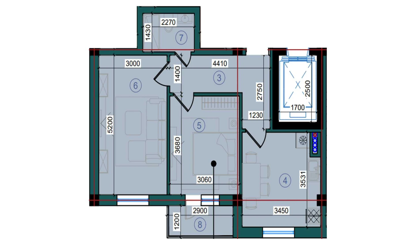 2-xonali xonadon 107.3 m²  7/7 qavat | Bristol Turar-joy majmuasi