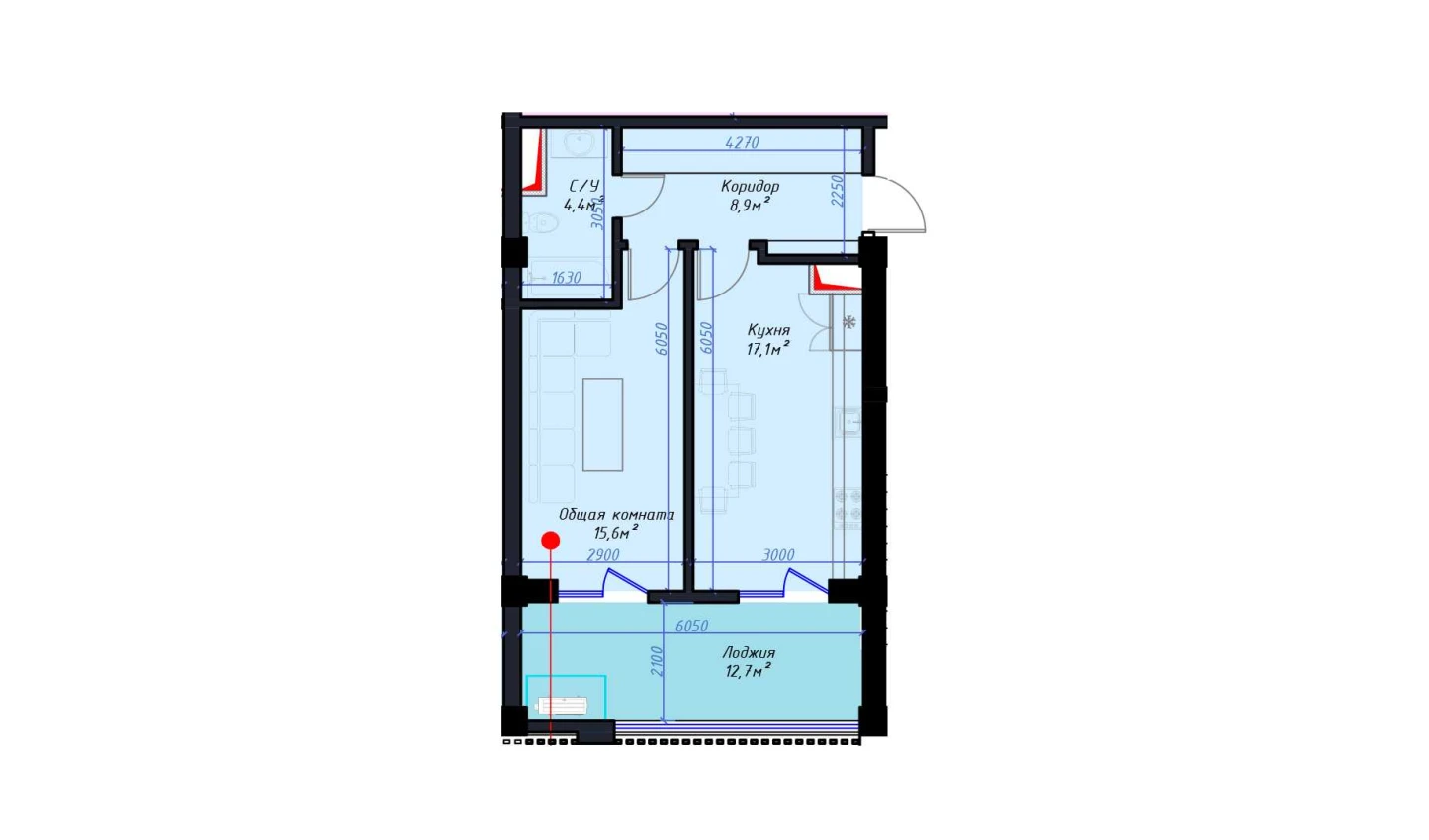 1-комн. квартира 58.6 м²  13/14 этаж | Жилой комплекс Avia Palace