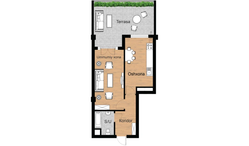 1-xonali xonadon 45.6 m²  3/16 qavat | Musaffo Turar-joy majmuasi