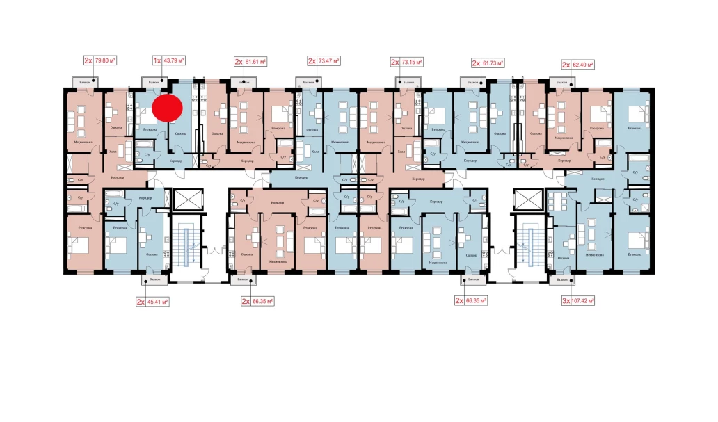 1-xonali xonadon 43.79 m²  2/10 qavat | Ko'kcha-Oqtepa Turar-joy majmuasi