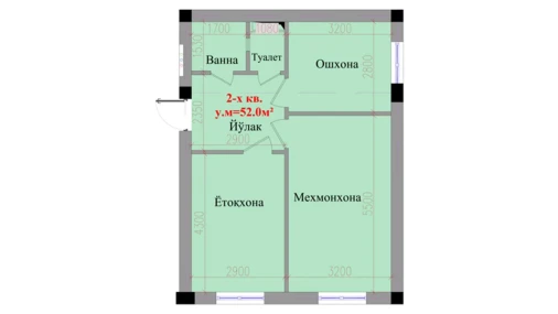 2-xonali xonadon 52 m²  1/8 qavat | Saxro Turar-joy majmuasi