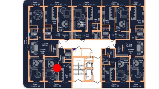 1-xonali xonadon 40.7 m²  12/17 qavat | Vertex Tawer Turar-joy majmuasi