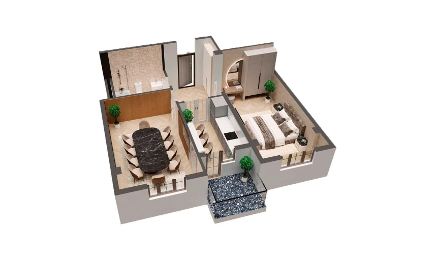 2-комнатная квартира 63 м²  7/8 этаж | Жилой комплекс YASHIL VODIY RESIDENCE
