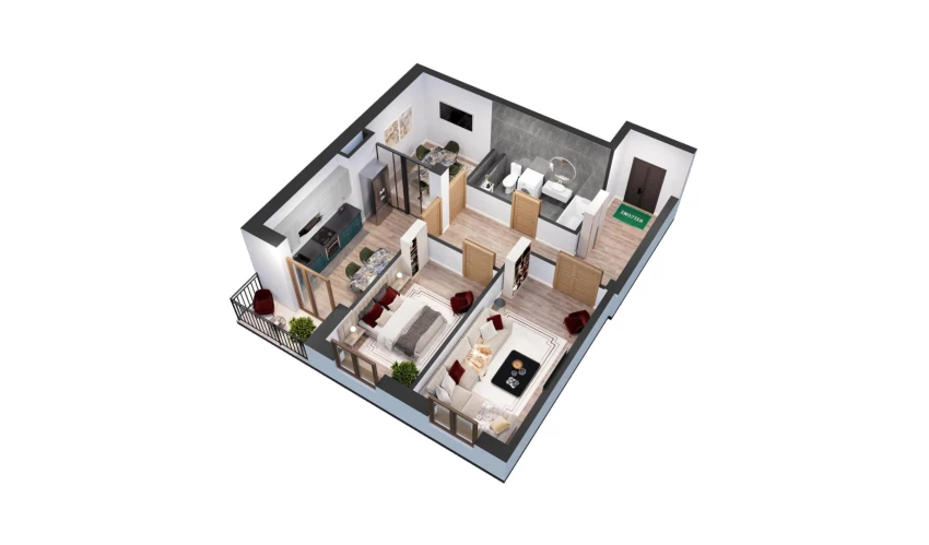 2-xonali xonadon 60.35 m²  3/10 qavat | YANGIOBOD RESIDENCE Turar-joy majmuasi