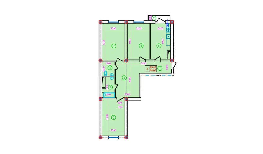 3-комнатная квартира 94.62 м²  3/5 этаж | Жилой комплекс Bog’zor