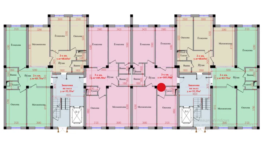 3-xonali xonadon 105.5 m²  1/8 qavat | Saxro Turar-joy majmuasi