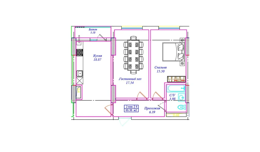 1-комнатная квартира 65.38 м²  6/17 этаж | Жилой комплекс ASTRA