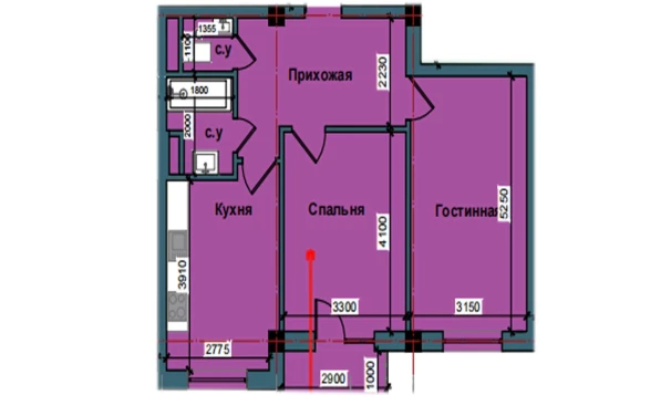 2-комнатная квартира 63.8 м²  10/10 этаж | Жилой комплекс NUR BARAKA