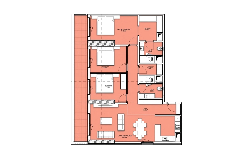 4-xonali xonadon 125.44 m²  18/23 qavat | Resim Taşkent Turar-joy majmuasi