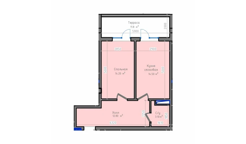 1-комнатная квартира 59.5 м²  3/13 этаж | Жилой комплекс ORZU SAROYI