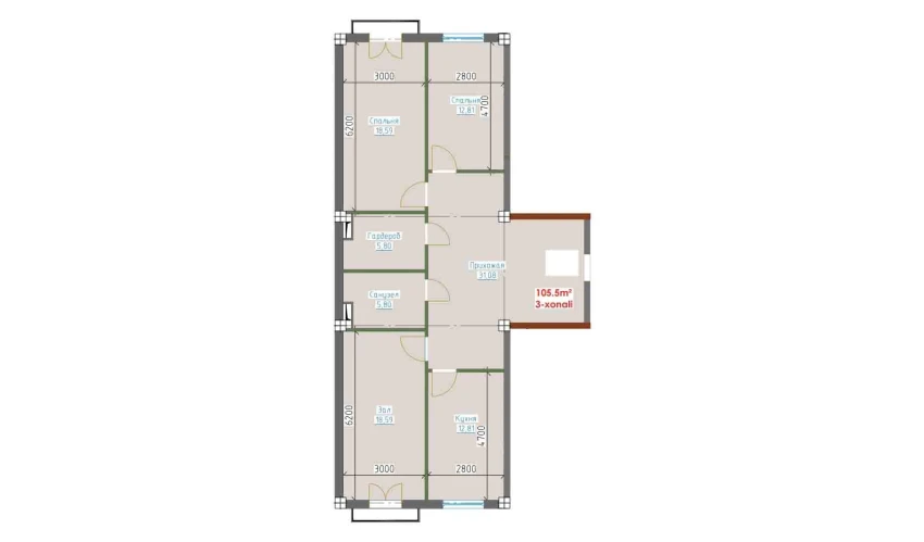 3-комнатная квартира 105.5 м²  4/9 этаж | Жилой комплекс YANGI AVLOD