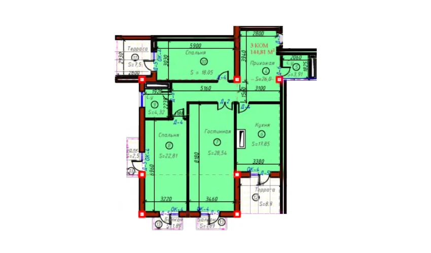 3-xonali xonadon 144.81 m²  5/9 qavat | SAMARQAND CITY Turar-joy majmuasi