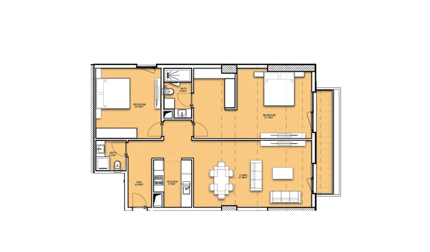 3-xonali xonadon 105.46 m²  12/23 qavat | Resim Taşkent Turar-joy majmuasi