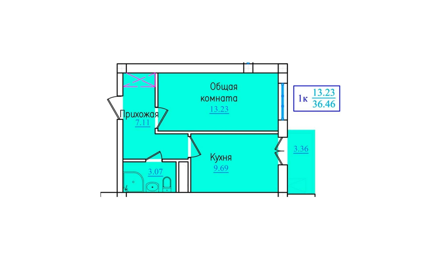 1-комн. квартира 36.46 м²  7/9 этаж | Жилой комплекс PROVANS