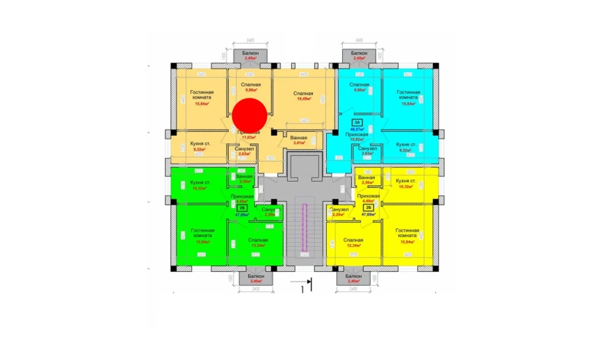 3-комнатная квартира 68.17 м²  4/6 этаж | Жилой комплекс Taqachi