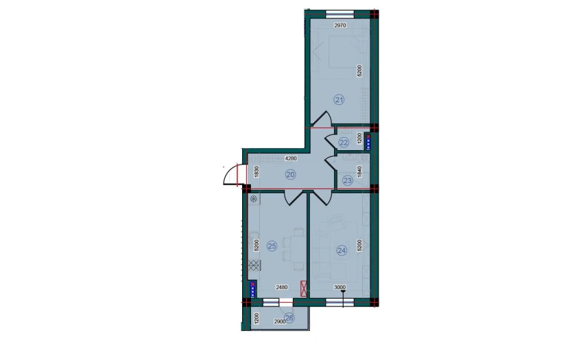 2-xonali xonadon 66.2 m²  3/7 qavat | Bristol Turar-joy majmuasi