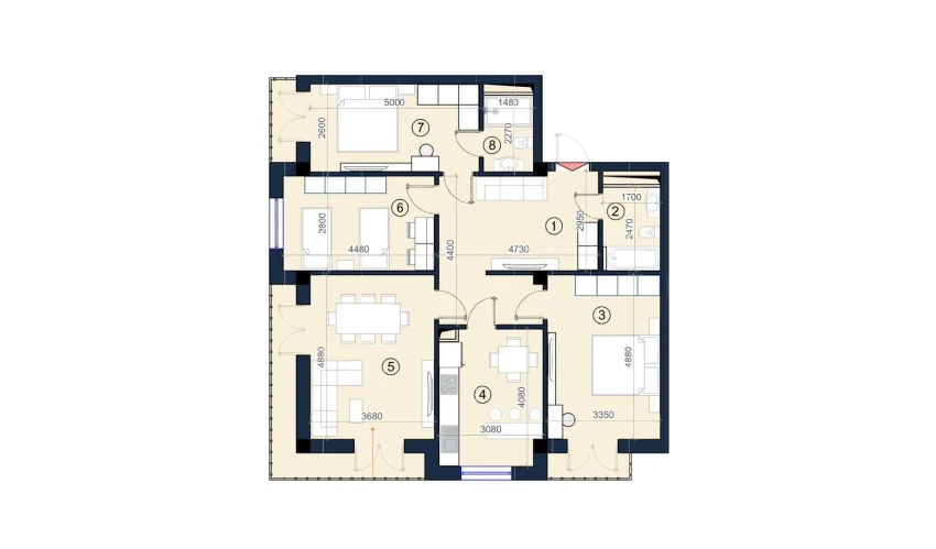 4-xonali xonadon 103 m²  7/9 qavat | KO'KSAROY Turar-joy majmuasi